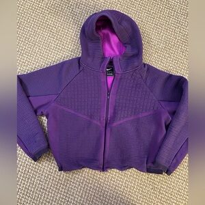 Purple quilted Nike cropped hooded zip up sweatshirt